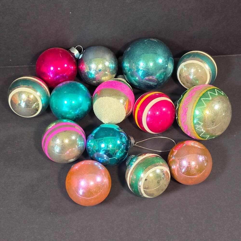 Vintage Shiny Brite Glass Christmas Ornaments Lot of 14 Mixed Colors Pattern - Picture 2 of 16